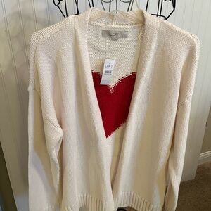 LOFT Cream Cardigan with Red Heart on Back